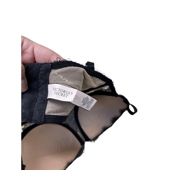 Victorias Secret Dream Angels Padded Demi Bra Long Line Black Lace Mesh 32D - Picture 2 of 7